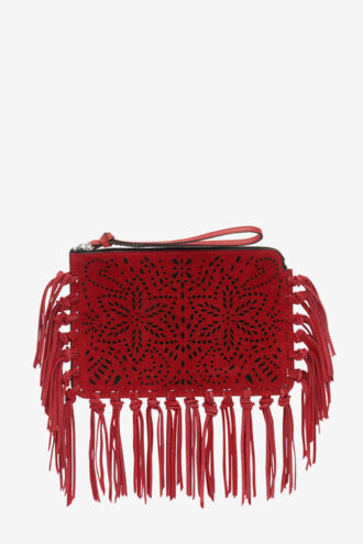 Düz Kese Saçaklı Deri Clutch Çanta