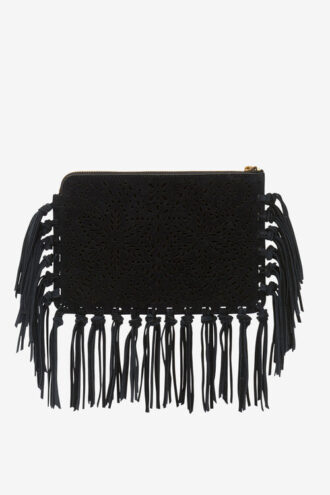 Düz Kese Saçaklı Deri Clutch Çanta