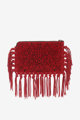 Düz Kese Saçaklı Deri Clutch Çanta