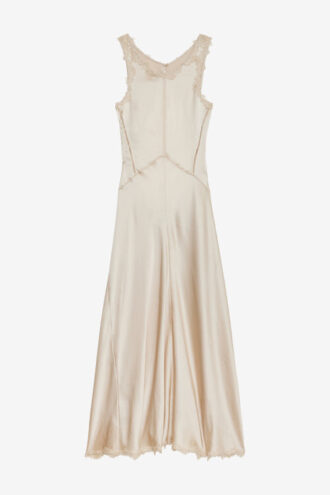 Jadelia Uzun Saten ve Dantel Elbise