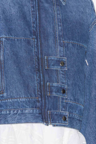 Julie Düz Renkli Denim Kısa İş Kıyafeti Tarzı Ceket