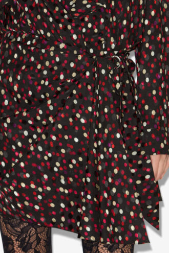 Ora Drapeli İpek Polka Dot Desenli Elbise
