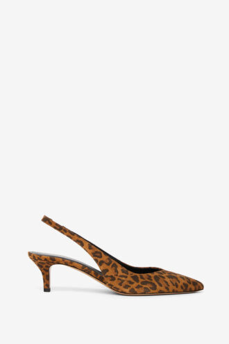 Padim Leopar Süet Deri Slingback Topuklu Ayakkabı