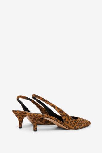 Padim Leopar Süet Deri Slingback Topuklu Ayakkabı