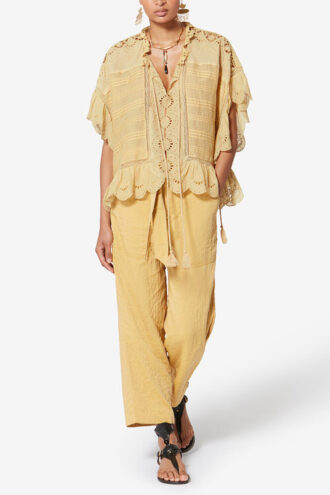 Payton Kaftan Stil Pamuklu ve Çiçek Dantelli Üst