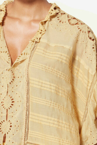 Payton Kaftan Stil Pamuklu ve Çiçek Dantelli Üst