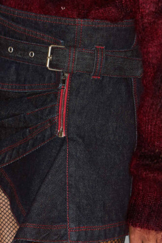 Siyen Drapeli Denim Mini Etek